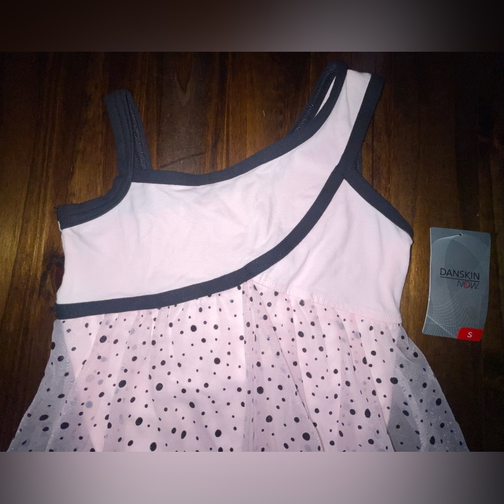Girls Danskin Now Ballet Pink and Black Dance Leotard with Polkadot Tulle Size S - Picture 3 of 4